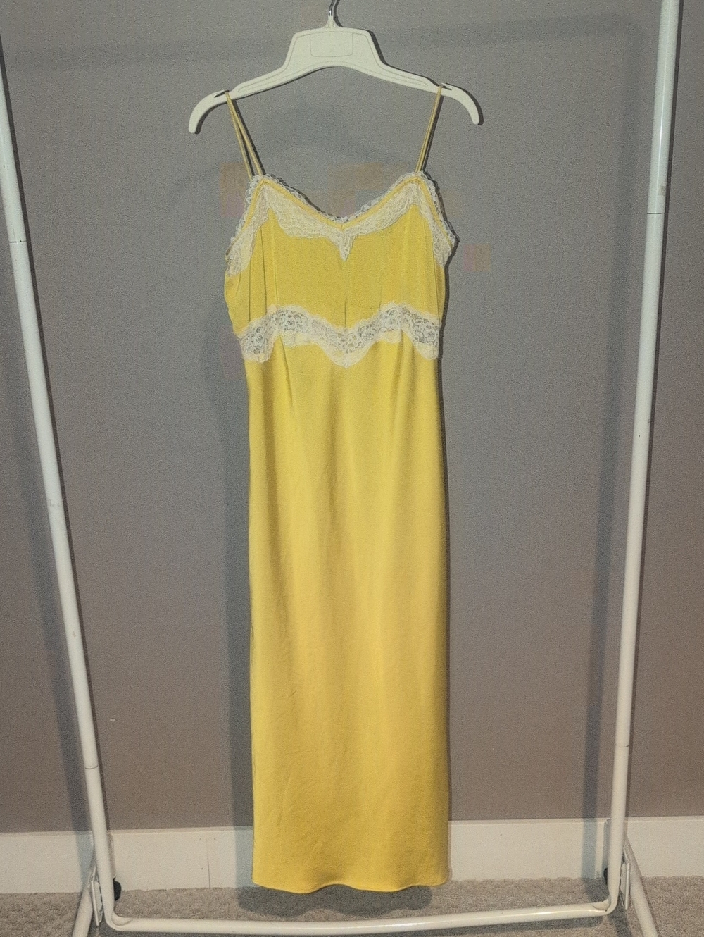 Zara Yellow Lace Slip Maxi Slip Dress
